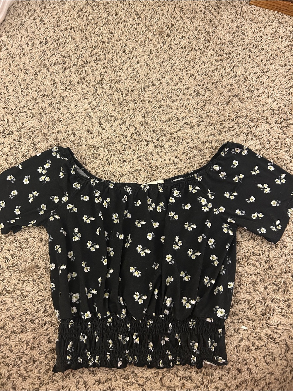 Off-Shoulder Black Floral Crop Top